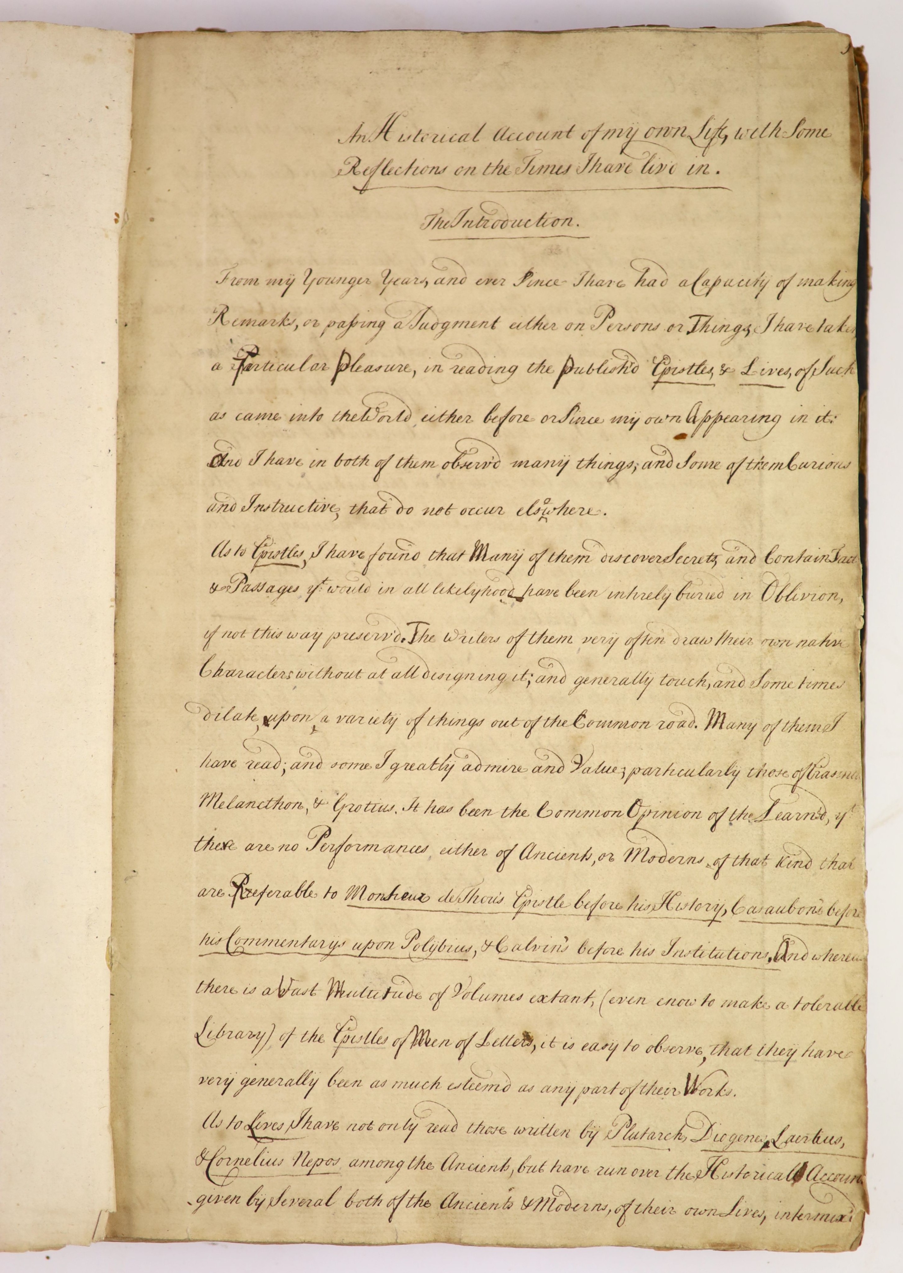 CALAMY, Edmund (‘the Historian’, 1671-1732) Original Manuscript – ‘An Historical Account of my own Life, with Some Reflections on the Times I have live (sic) in ‘